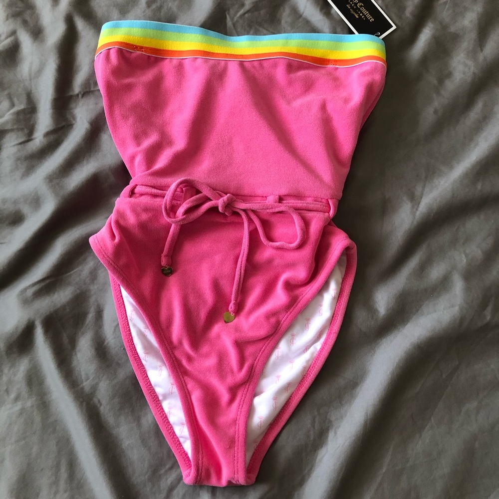 Pink terry cloth one piece swimsuit